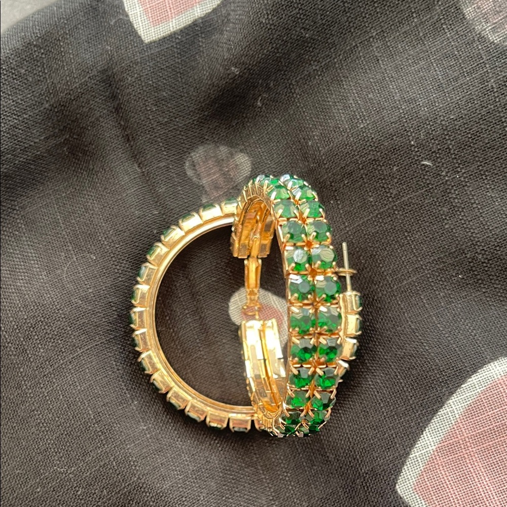 Elegant Green and Gold Hoop Earrings